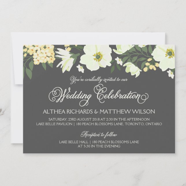 Summer Flowers | Yellow & Gray Wedding II Invitation (Front)