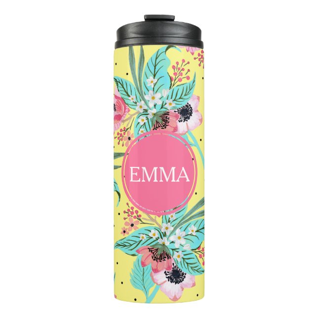 Summer Flowers Yellow Personalized Thermal Tumbler (Front)