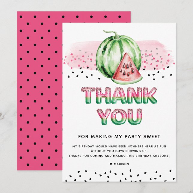 Summer Foil Balloon Letters Melon Birthday Thank You Card (Front/Back)