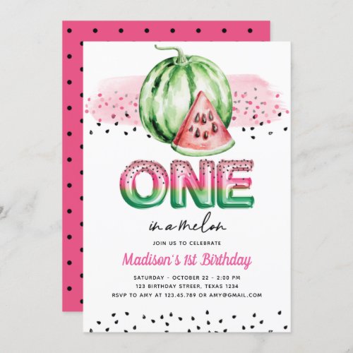 Summer Foil Balloon Letters Melon First Birthday Invitation