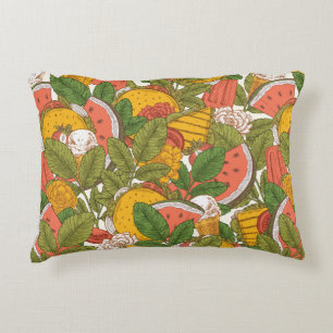 Summer food seamless pattern. Sanwiches,ice cream Accent Pillow