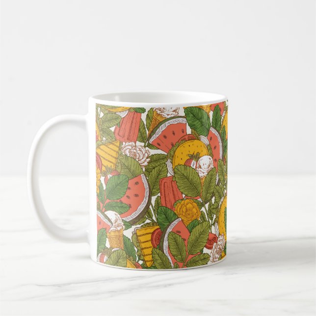 Summer food seamless pattern. Sanwiches,ice cream  Coffee Mug (Left)