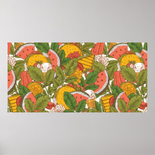 Summer food seamless pattern. Sanwiches,ice cream Poster
