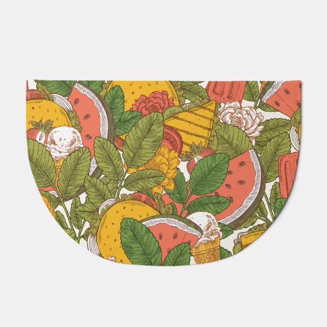 Summer Food Vintage Illustration Pattern Doormat (Front)