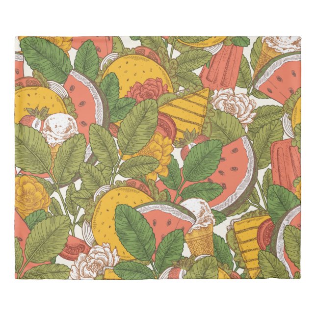 Summer Food Vintage Illustration Pattern Duvet Cover (Front)