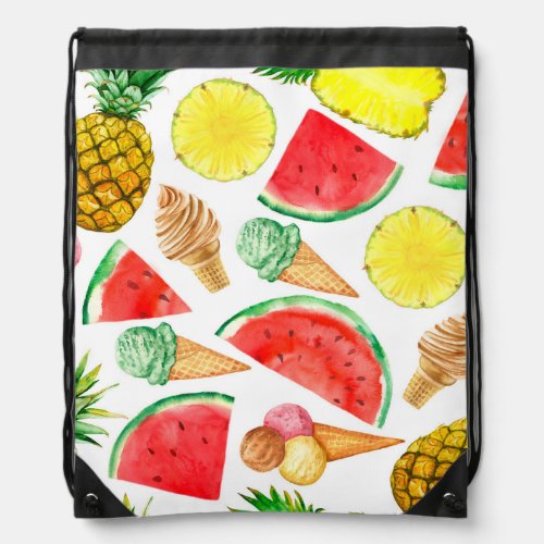 Summer Food Watermelon Ice_cream Drawstring Bag