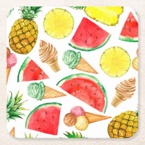 Summer Food Watermelon Ice_cream Square Paper Coaster