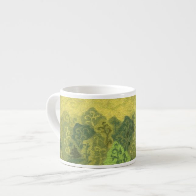 Summer Forest, wool painting, trees green & yellow Espresso Cup (Front Left)
