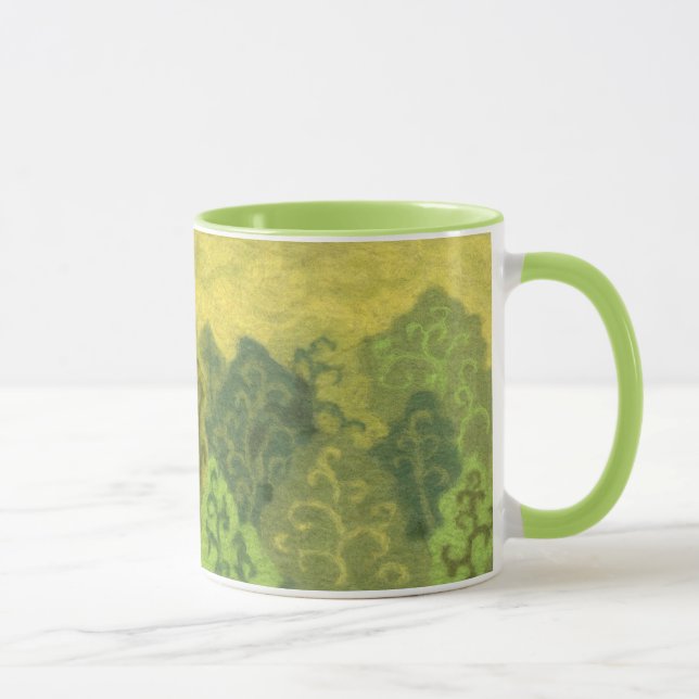 Summer Forest, wool painting, trees green & yellow Mug (Right)