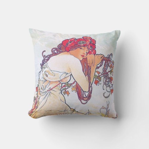 Summer Four Seasons Alphonse Mucha Throw Pillow