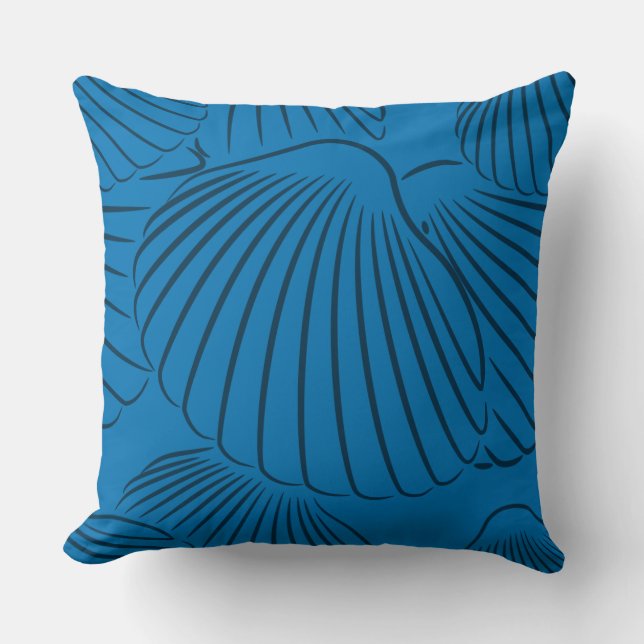 Summer French-Blue Seashell Pattern Throw Pillow (Front)