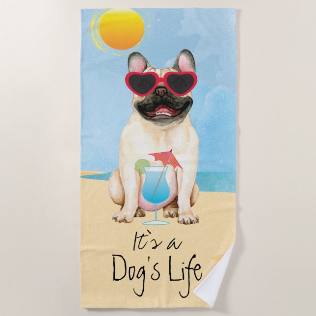Summer French Bulldog Beach Towel (Front)