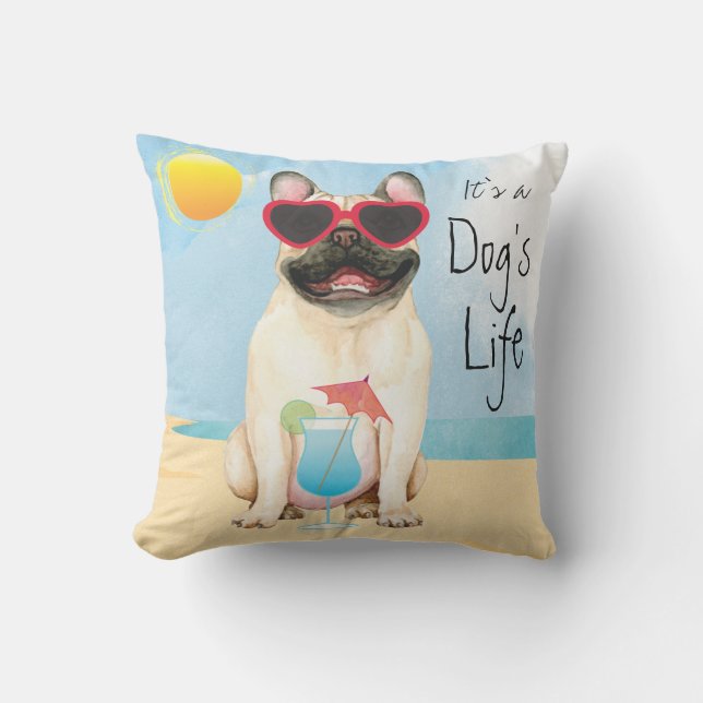 Summer French Bulldog Outdoor Pillow (Front)