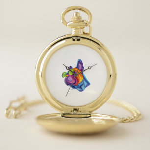 Summer French Bulldog Puppy Colourful Pocket Watch