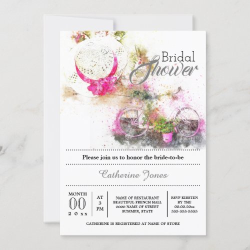 Summer french floral hat bridal shower tuscan invitation