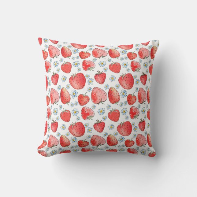 Summer fresh and bright strawberry pattern. Waterc Throw Pillow (Front)