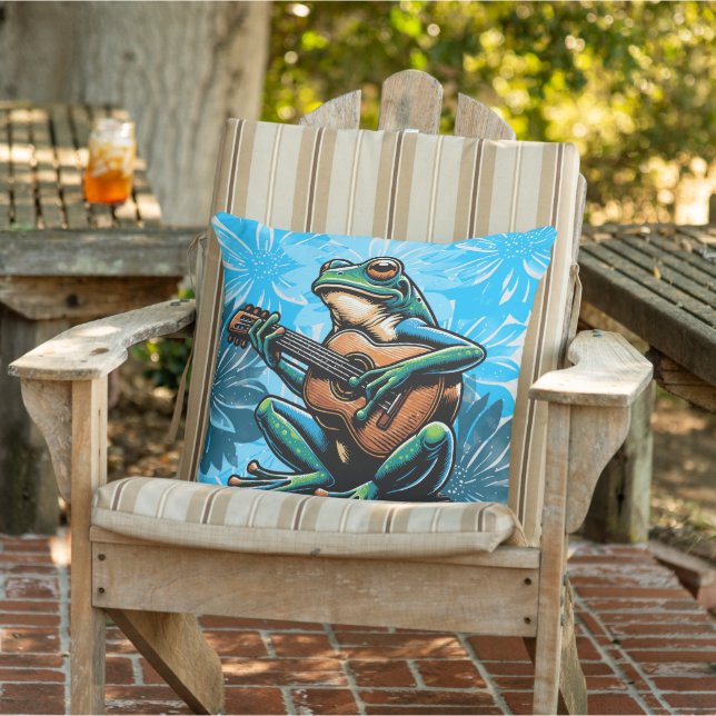 Summer Fresh Blue, Guitar Frog Outdoor Pillow (Chair)