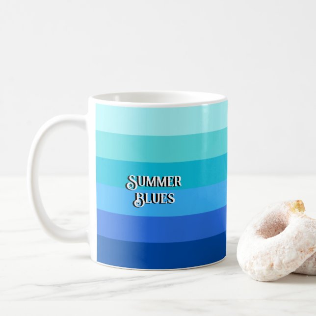 Summer Fresh Blue Striped Tea or Coffee Mug (With Donut)