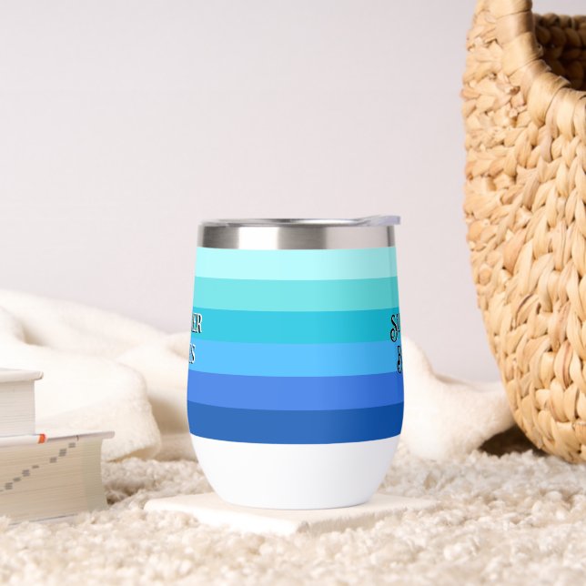Summer Fresh Blue Striped  Thermal Wine Tumbler (Living Room)