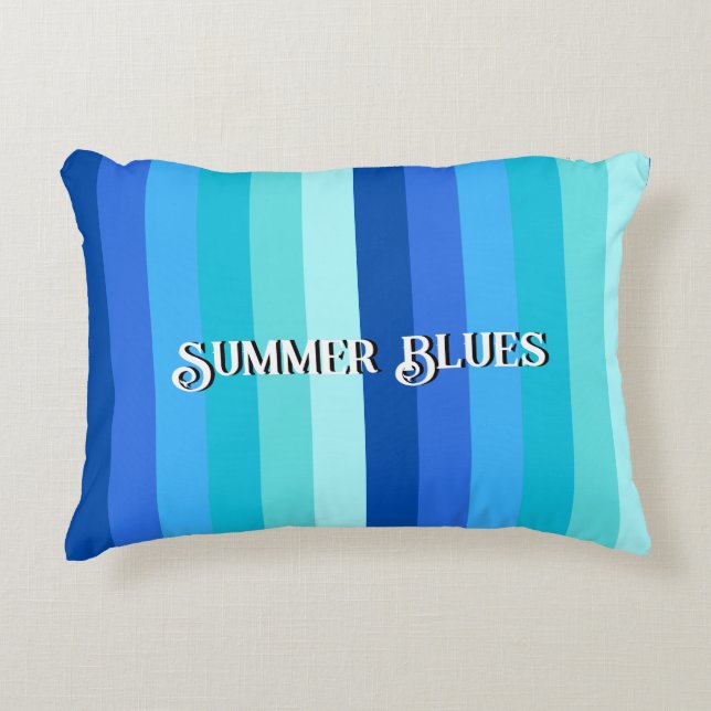 Summer Fresh Blue Stripes Accent Pillow (Front)
