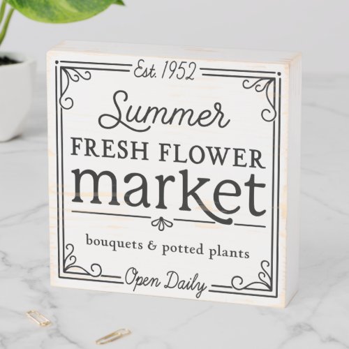 Summer Fresh Flowers Market Wooden Box Sign