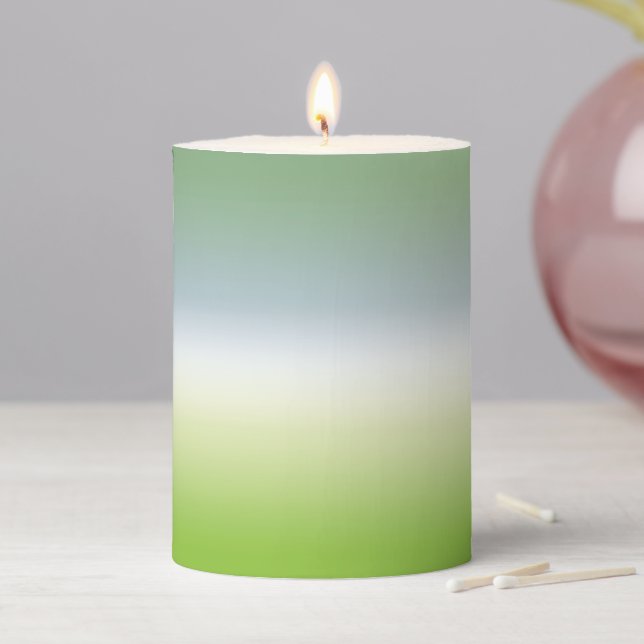 Summer Fresh Gradient Cool Blue Green Ombre  Pillar Candle (In Situ)