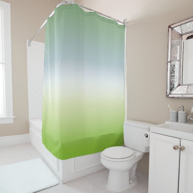 Summer Fresh Gradient Cool Blue Green Ombre  Shower Curtain (In Situ)