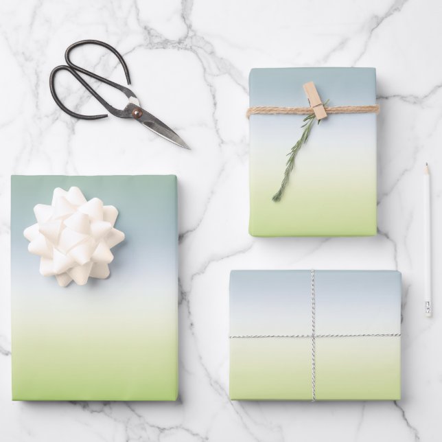 Summer Fresh Gradient Cool Blue Green Ombre Wrapping Paper Sheets (Front)