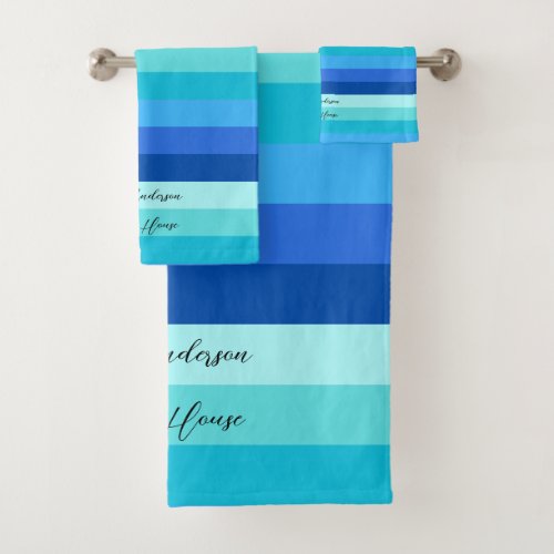 Summer Fresh Ocean Blues Striped Bath Towel Set