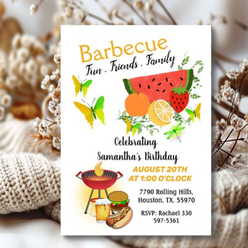 Summer Friends Family Birthday Barbecue  Invitation