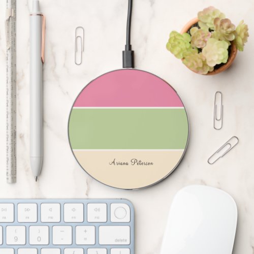 Summer Fruit Basket Pastel Color Horizontal Stripe Wireless Charger