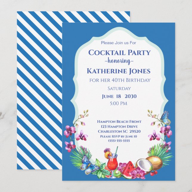 Summer Fruit Birthday Cocktail Party   Invitation (Front/Back)