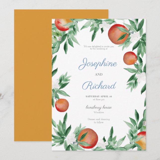 Summer Fruit border, wedding invitation (Front/Back)