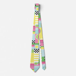 Summer fruit design, colorful mosaic neck tie
