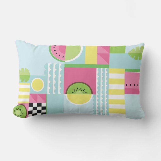 Summer fruit design, colorful watermelon mosaic lumbar pillow (Front)