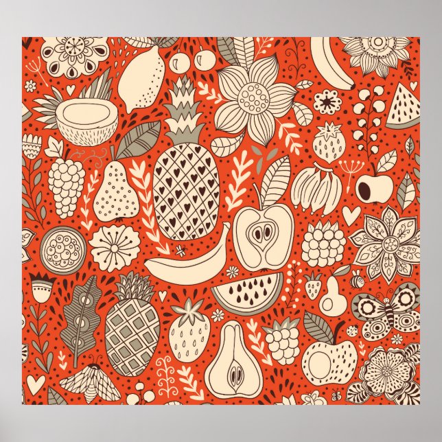 Summer Fruit Doodle Vintage Poster (Front)