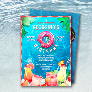 Summer Fruit Drinks Sweet 16 Party Birthday Invitation