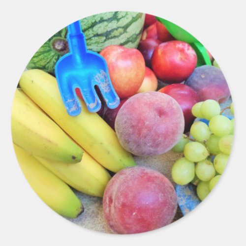 Summer Fruit Food Melon Grapes Peaches Banana Classic Round Sticker