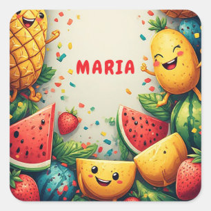 🍓 Summer Fruit Frame With Party Confetti Backgrou Square Sticker
