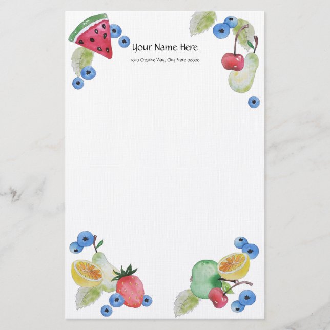 Summer Fruit Linen Stationery (Front)
