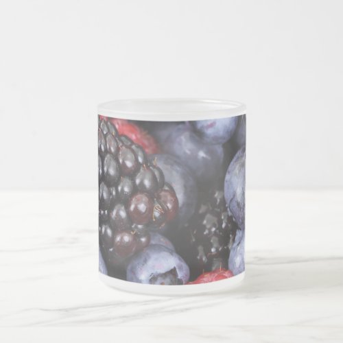 Summer Fruit Mixed Berries Close Up Photo Frosted Glass Coffee Mug