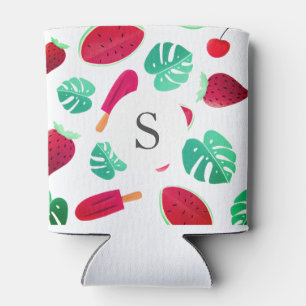 Summer Fruit & Palm Leaf Monogram Can Cooler