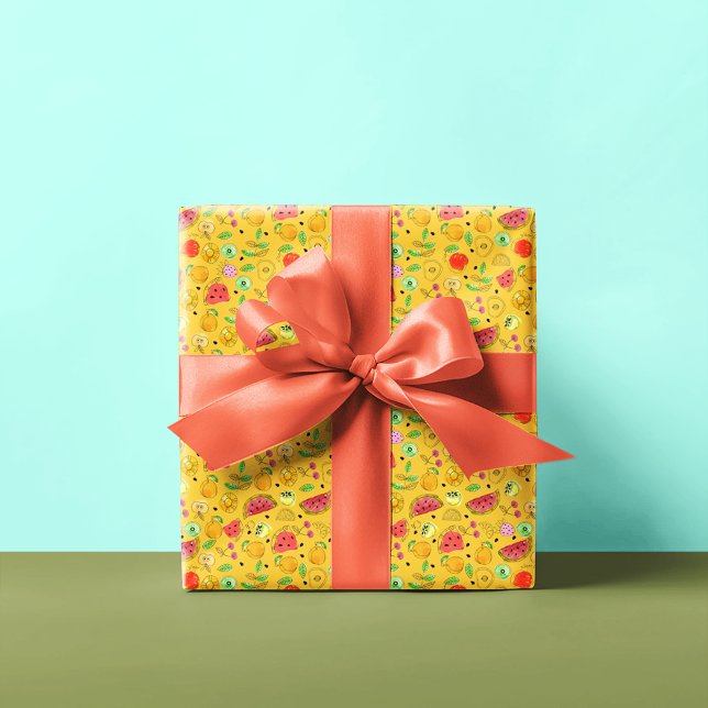 Summer Fruit Pattern | Bright Yellow Wrapping Paper (Creator Uploaded)