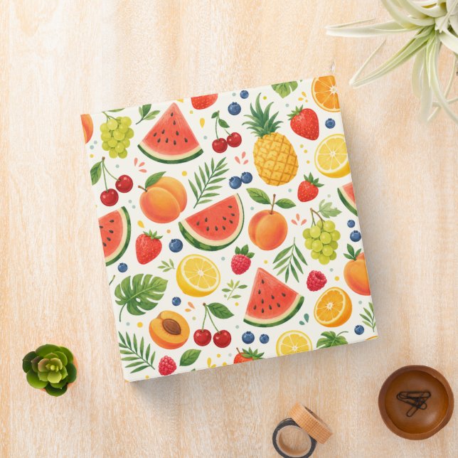 Summer Fruit Pattern Fabric | Tropical Watermelon  3 Ring Binder (In Situ)