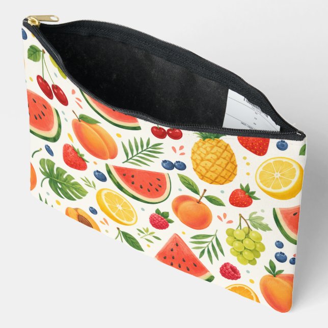 Summer Fruit Pattern Fabric | Tropical Watermelon  Accessory Pouch (Open)