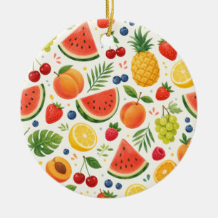 Summer Fruit Pattern Fabric   Tropical Watermelon  Ceramic Ornament