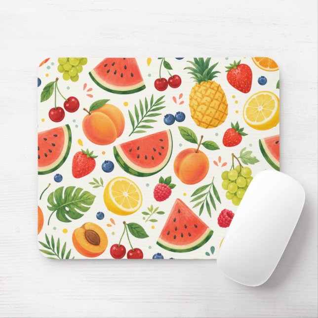 Summer Fruit Pattern Fabric | Tropical Watermelon  Mouse Pad (With Mouse)