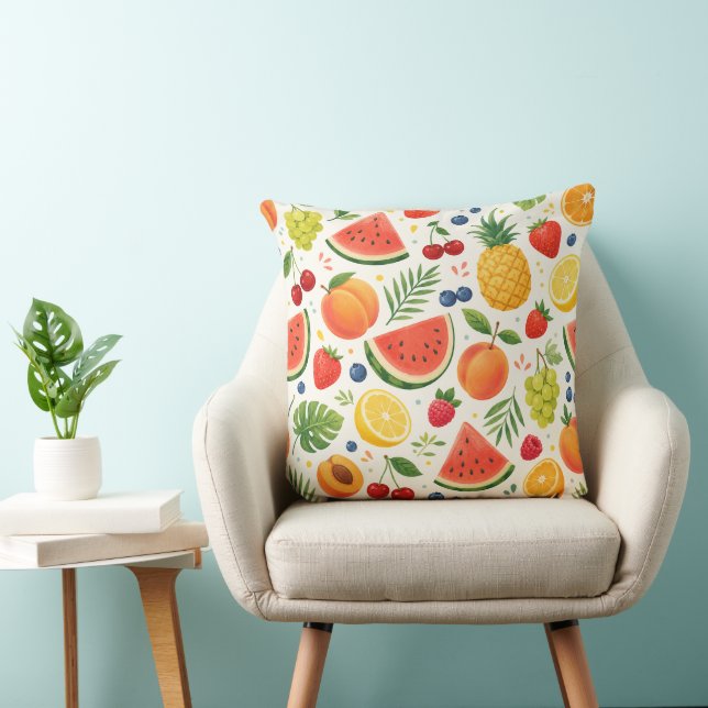 Summer Fruit Pattern Fabric | Tropical Watermelon  Throw Pillow (Chair)