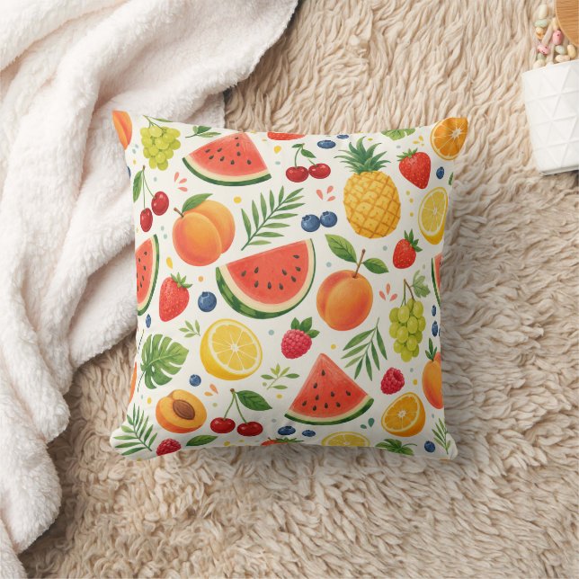 Summer Fruit Pattern Fabric | Tropical Watermelon  Throw Pillow (Blanket)