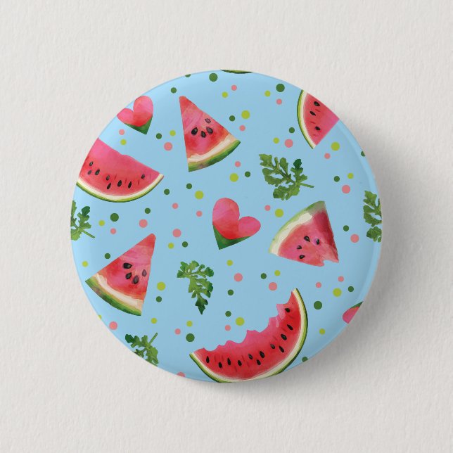 Summer Fruit Pattern Watermelon red green tropical Button (Front)